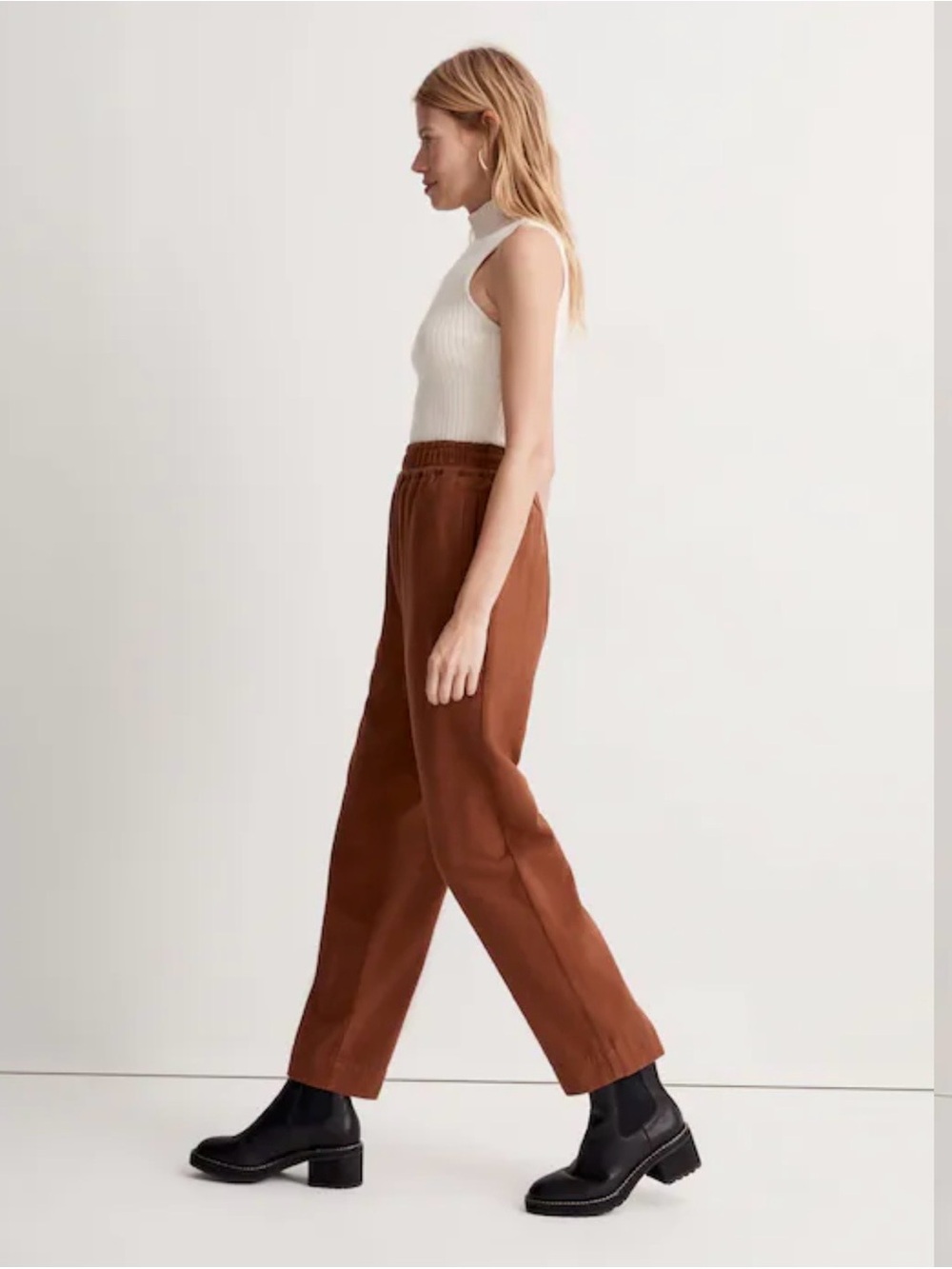 Madewell Rust-Brown High-Rise Elastic Waist Track Pants - Picture 2 of 10